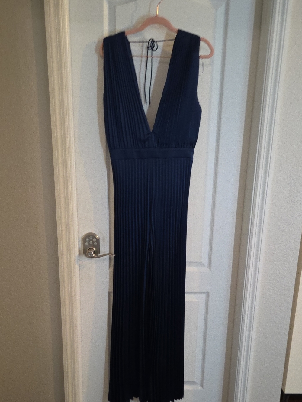 Abercrombie & Fitch Navy Pleated V-Neck Maxi Dress